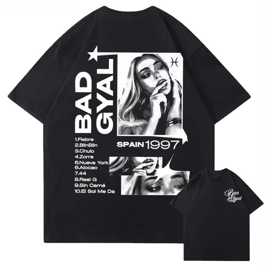 2026 Verão Singer Bad Gyal Turnê de Álbum Gráfico Algodão Estampado Camiseta para Unissex Mulheres Streetwear Tops Respirável Casual