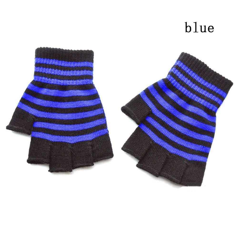 Gothic Comfortable Elastic Fingerless Knitted Gloves Knit Mittens Striped Thicken