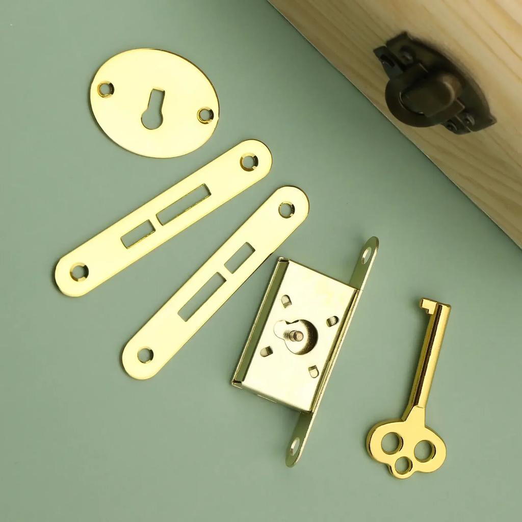 3 Sätze Vintage-Schmuckkästchen-Schloss, antikes Holzkisten-Schloss, Bronze/Gold, für Schrankschublade, Schiebetürschloss, Möbelbeschläge
