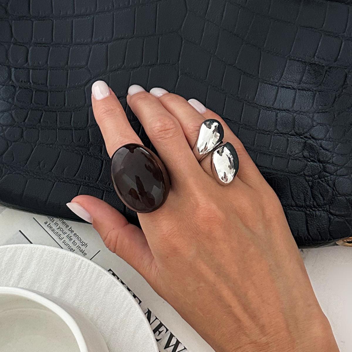 

SHIXIN 2Pcs/Set Vintage Metal Water Drop Acrylic Ring Women 2026 Fashion Geometric Thick Resin Knuckle Rings Set Boho Jewelry