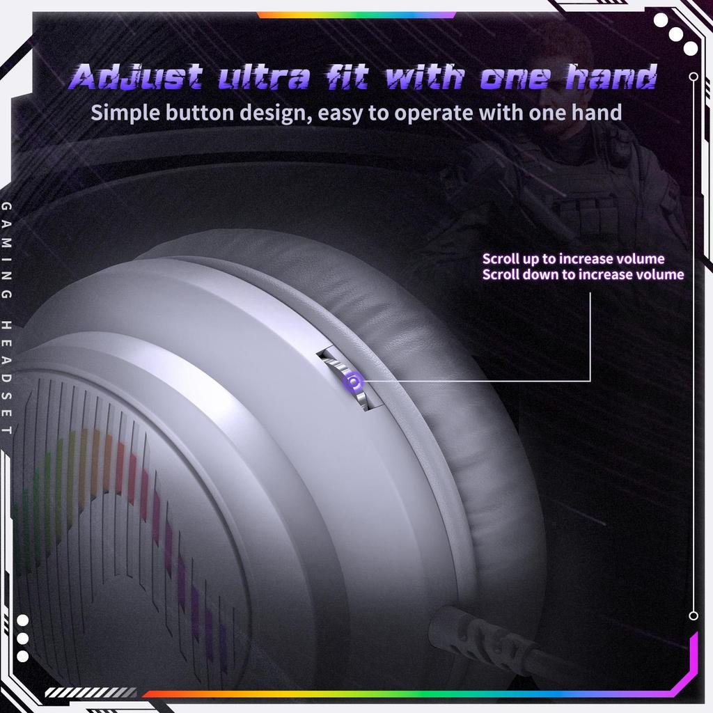 Wired Gaming Headset with RGB Light, 50mm Driver 360° Bendable Noise‑cancelling Mic 3.5mm USB Gaming Headphones for PC PS4 Xbox One