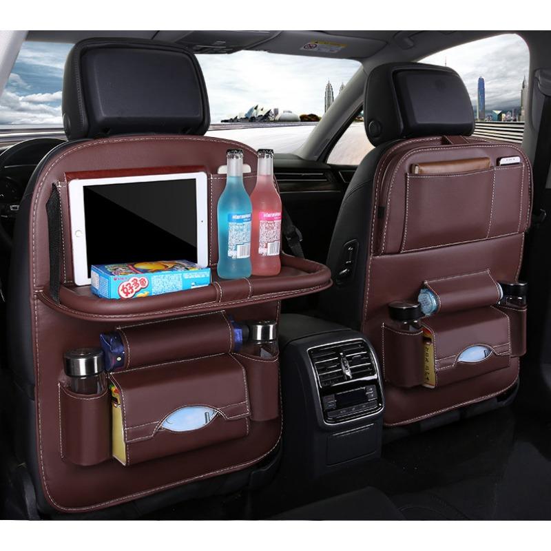 Foldable Car Backseat Organizer Table Tray Kick Mats Cup Umbrella Holders Laptop Desk Multifunctional On The Go Car Storage