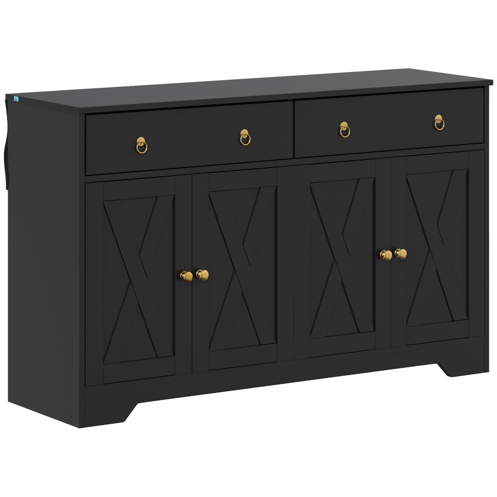 Kitchen Buffet Storage Cabinet, 2 Drawers, 2 Cupboards, Adjustable Shelves, Black