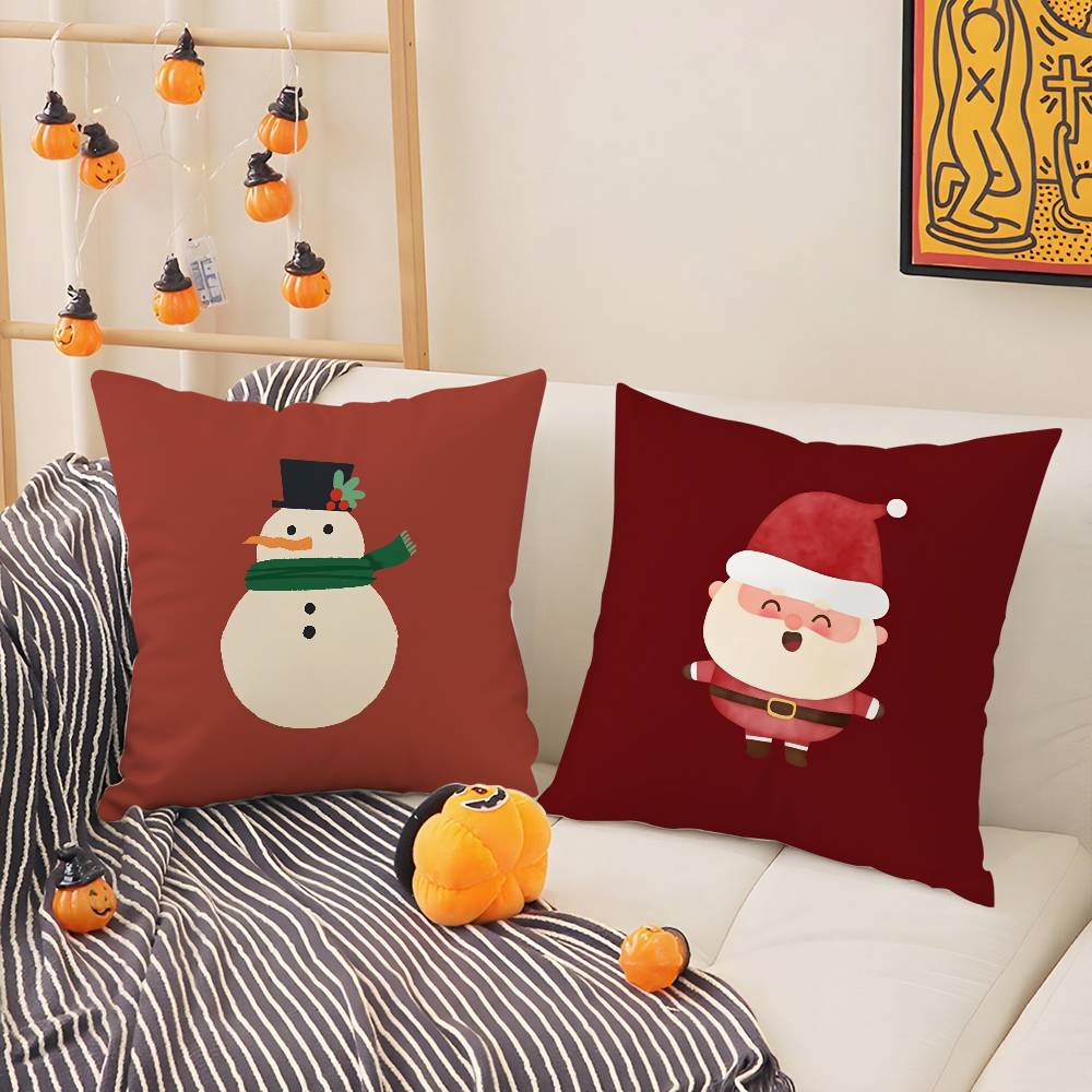 Christmas Red Santa Snowman Pillow Case Sofa Living Room Bedroom Double-Sided Printing Square Cushion Nap Time Cushion Cover