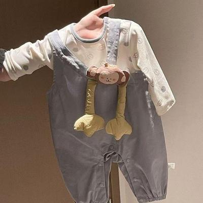 Breathable Korean-Style Baby Romper: Soft Cartoon Two-Piece Outfit for Newborns - Spring & Autumn Wear