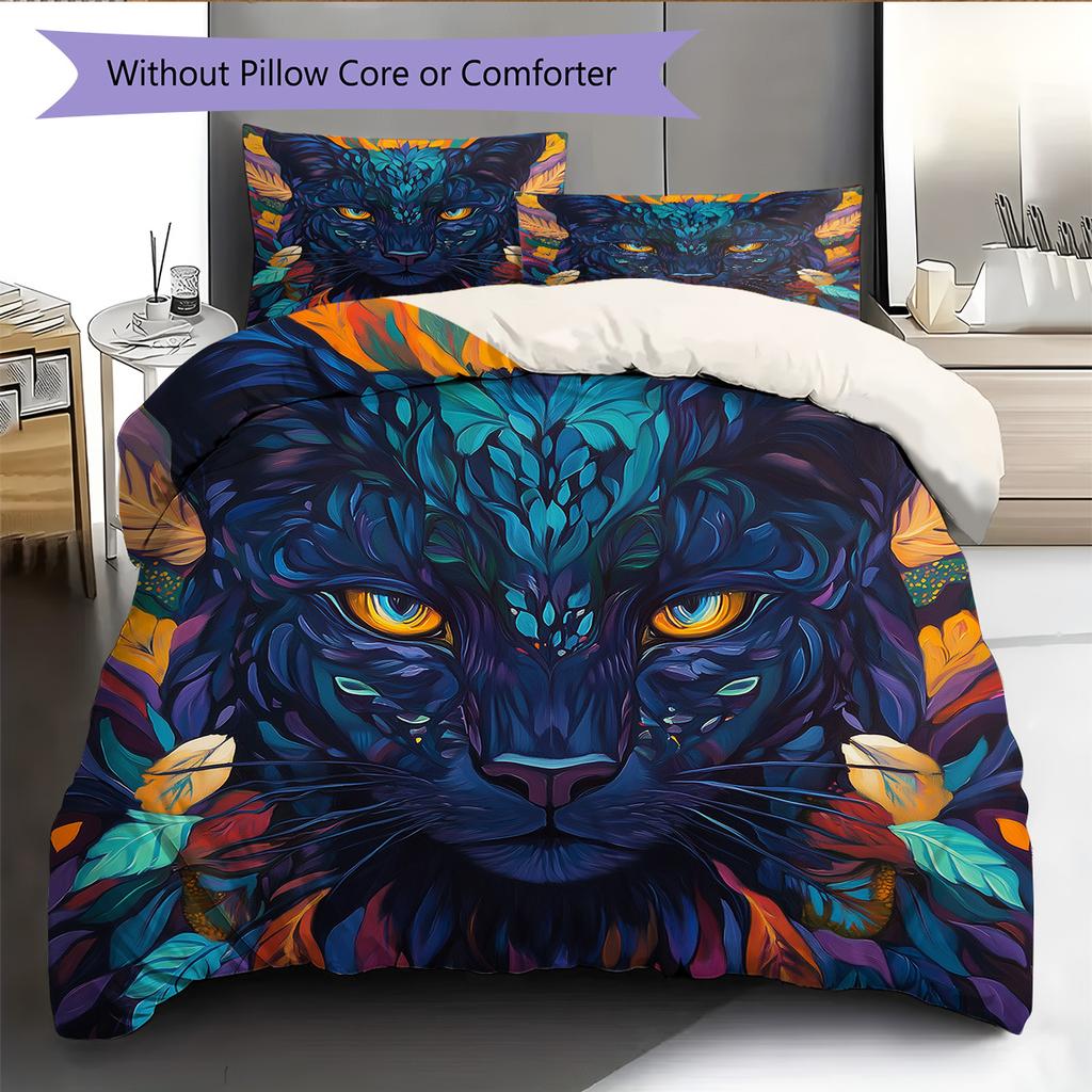 Colorful glowing leopard Pattern Bedding Quilt Set Quilt Cover Pillowcase Home Decoration Gift (1 * duvet cover + 2 * pillowcase, without core)