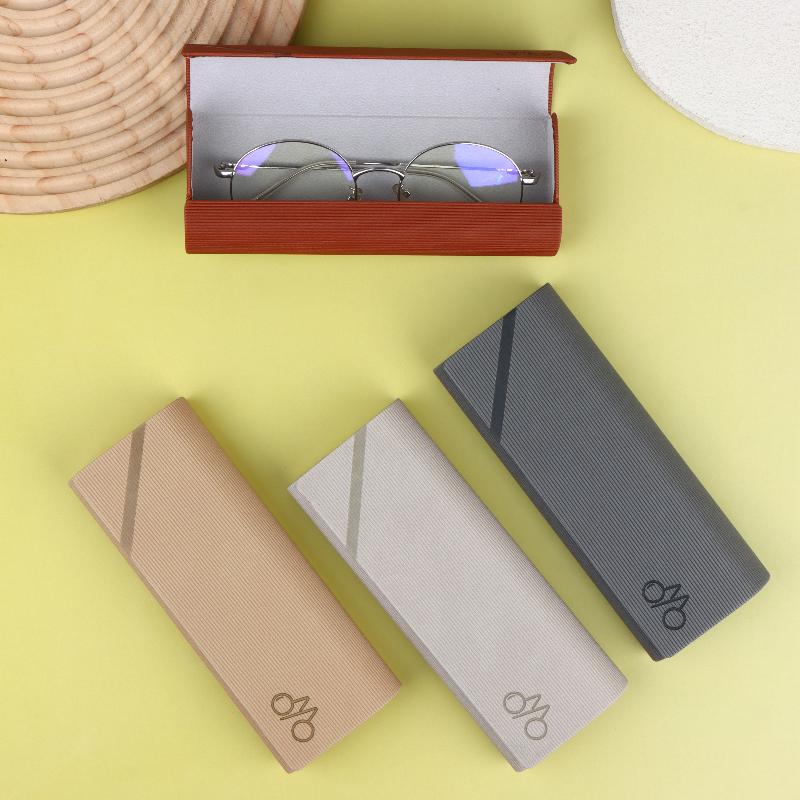 Striped Leather Eyeglasses Case Minimalist Portable Stylish Spectacle Holder Box for Men Boys Students