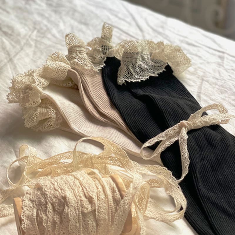 

JAMMER Lace Rib Socks [3colors] black