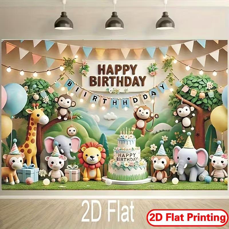 Tissu de fond de décoration de fête d'anniversaire sur le thème de la savane 2D pour enfants