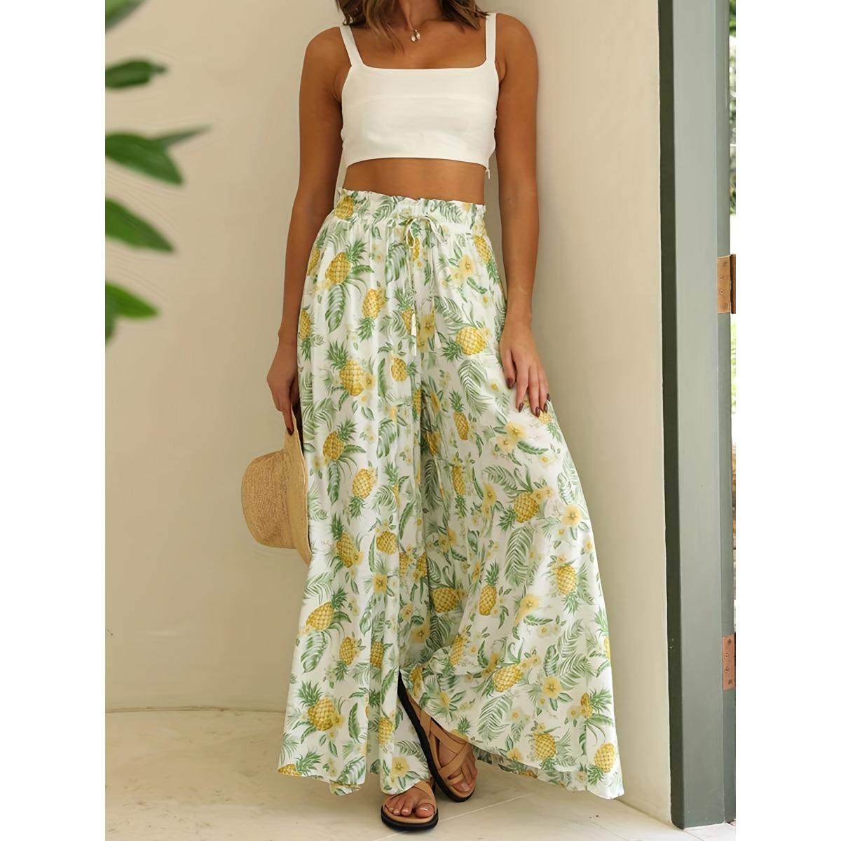 

Summer High Waisted Wide Leg Pants Loose Comfortable Versatile Printed Trousers L жовтий