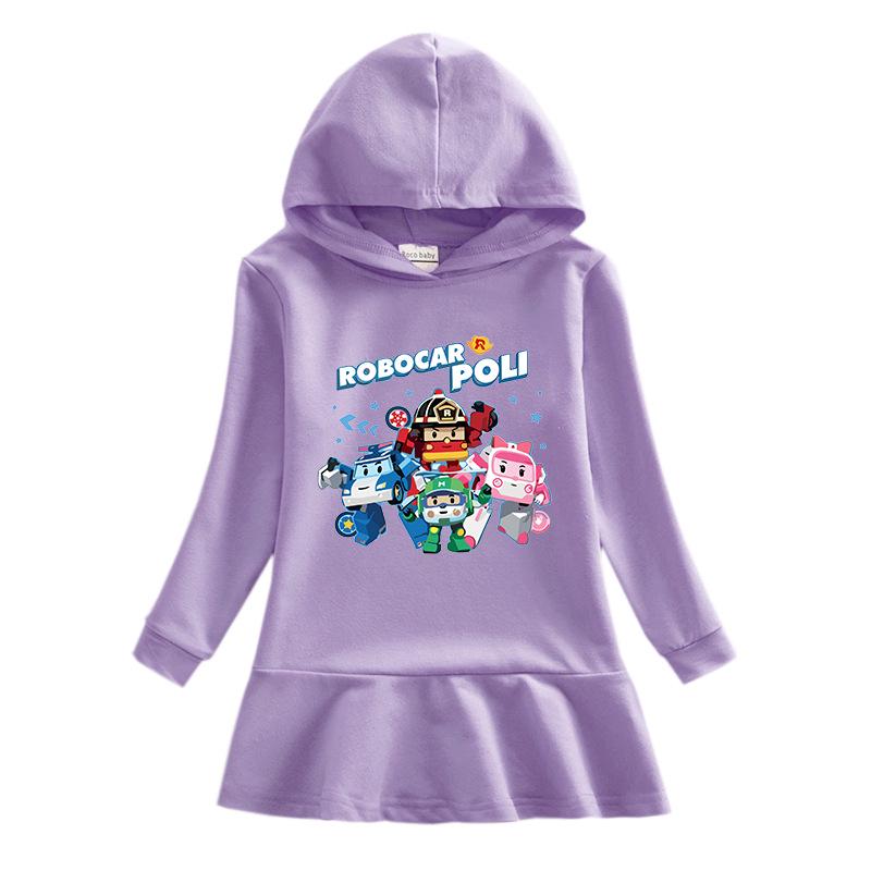 Spring & Autumn Ruffle Cartoon Rainbow Hooded Long Sleeve Princess Dress for Girls