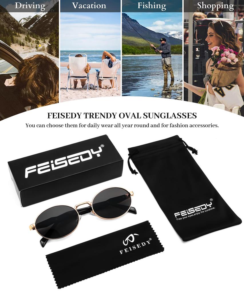 Feisedy Sports Sunglasses with UV400 Fashionable Retro Perfect for and Cycling Women's Protection, Design, Running, Driving, Fishing, (B4170)