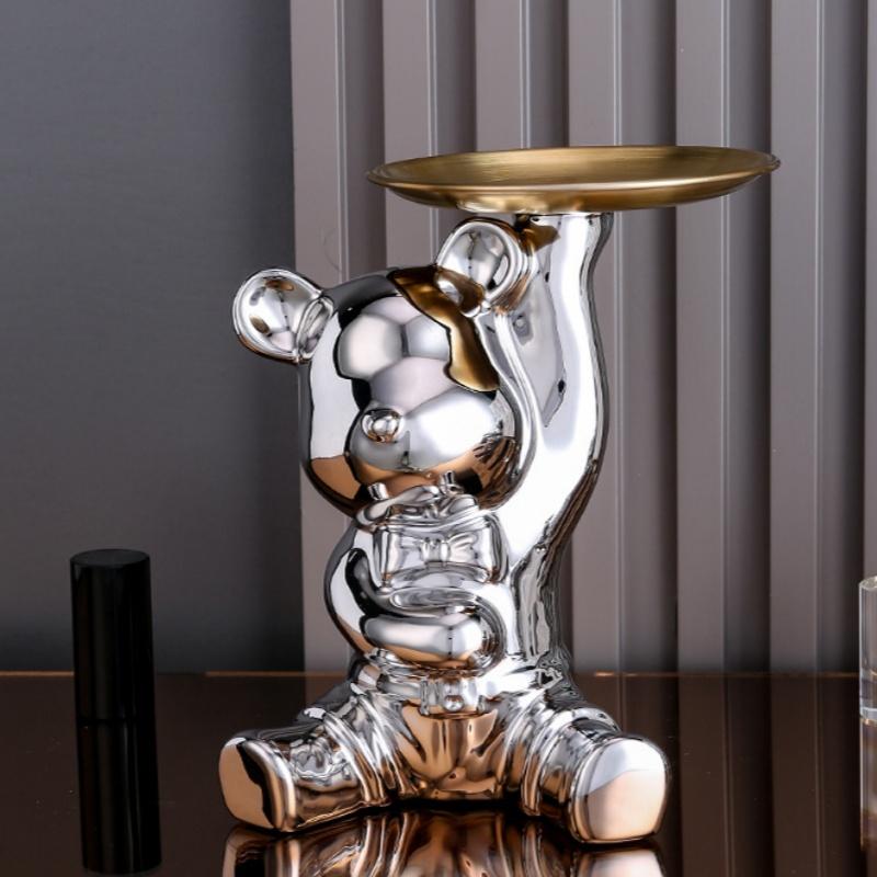 Aesthetic Bear Figure Car Key Holder Support Statues Plating Resin Violent Bear Sculpture Figurine Entrance Decoration Ornament