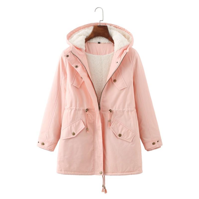 Womens Warm Fleece-Lined Hooded Cotton Coat Mid-Length Straight Fit Winter Daily Wear