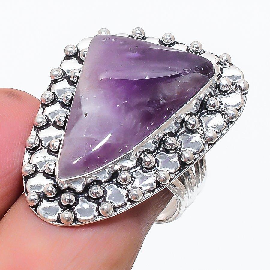 Natural Chevron Amethyst Gemstone 925 Sterling Silver Jewelry Ring Size 8 T1L76