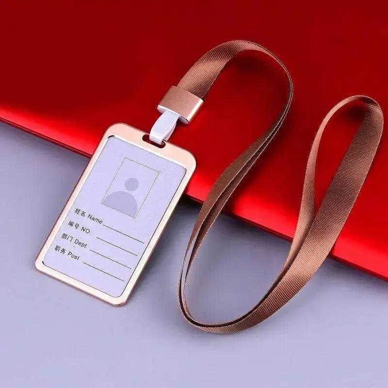 Credit Card Cover Women Aluminum Alloy Work Name Card Holders Case Business Work Card ID Badge Lanyard Holder Metal Bags