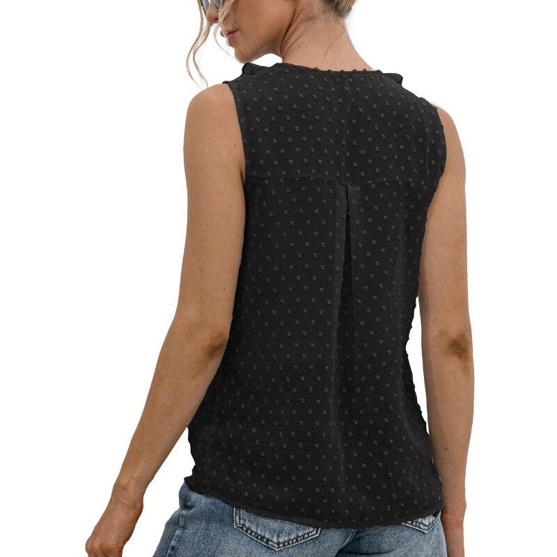 Spring And Summer 2023 Sexy V-neck Sleeveless Sweet Ruffles Button Shirt Women Tops Camis Blouse Causal Clothes Blusas 25557