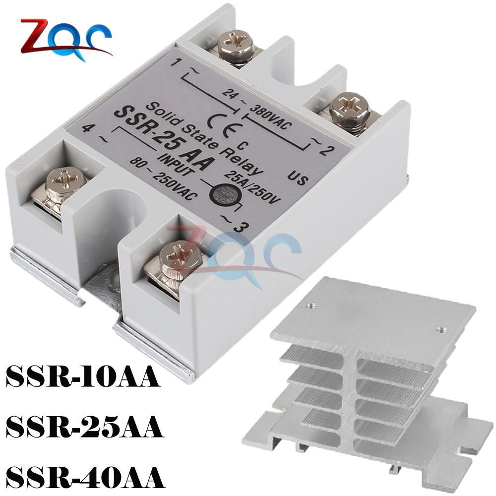 Solid State Relay SSR-10AA SSR-25AA SSR-40AA 10A 25A 40A AC Control Relais 80-250VAC TO 24-380VAC SSR 10AA 25AA 40AA Heat Sink