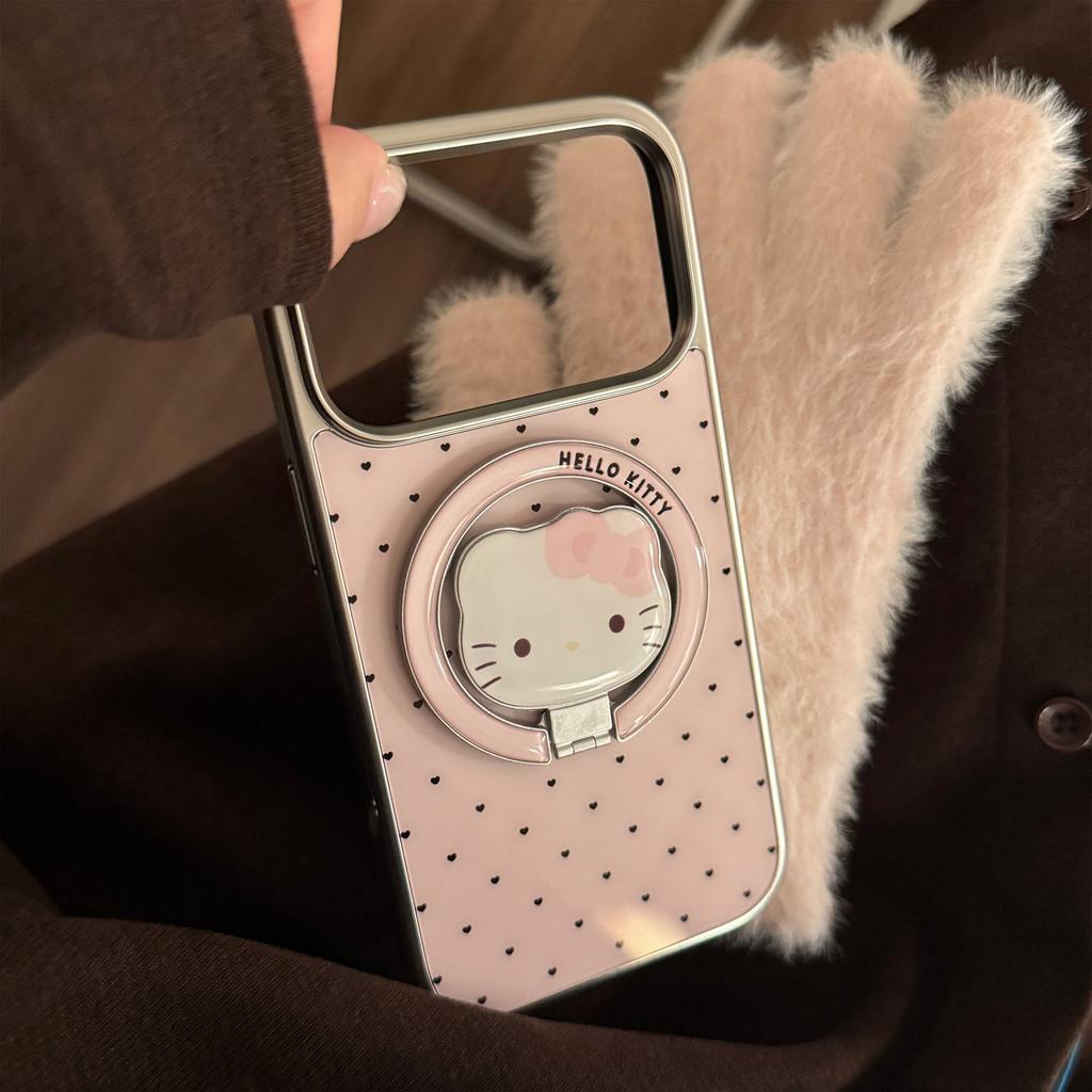 Applicable To Apple 17promax Mobile Phone Case Iphone16 Pink Cat Magnetic Stand 13 Girl Love 15