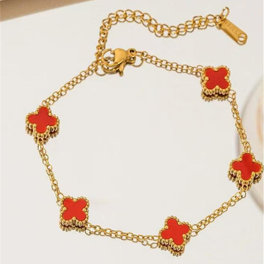 Mode Vierblättriges Kleeblatt 9mm Handschmuck Armband Titanstahl 18K Farberhaltungsarmband