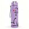 1PC White Cat Sitting Simple Sketch Print 750ml Color Plastic Sports Water Bottle Leakproof Flip Straw Lid Suitable for Sports Office Home Use