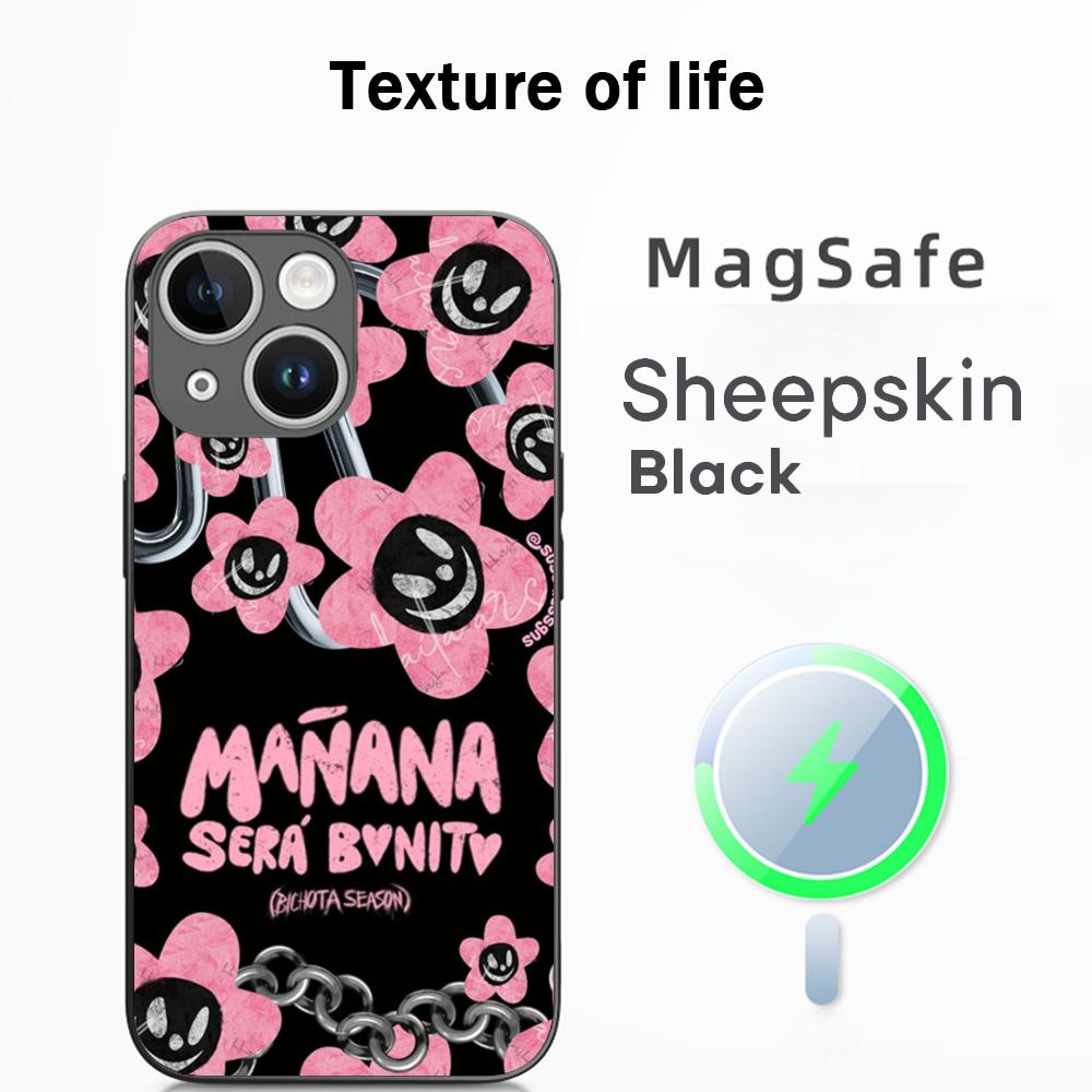 Cute pink Manana poster pattern design Phone Case For iPhone 17 16 15 14 13 12 Plus Pro Max  High-end Luxury Magsafe Sheepskin