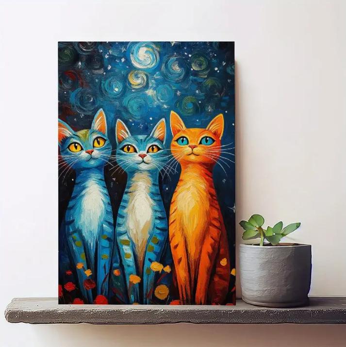 Colorful Cat Art Canvas for Living Room or Bedroom Wall