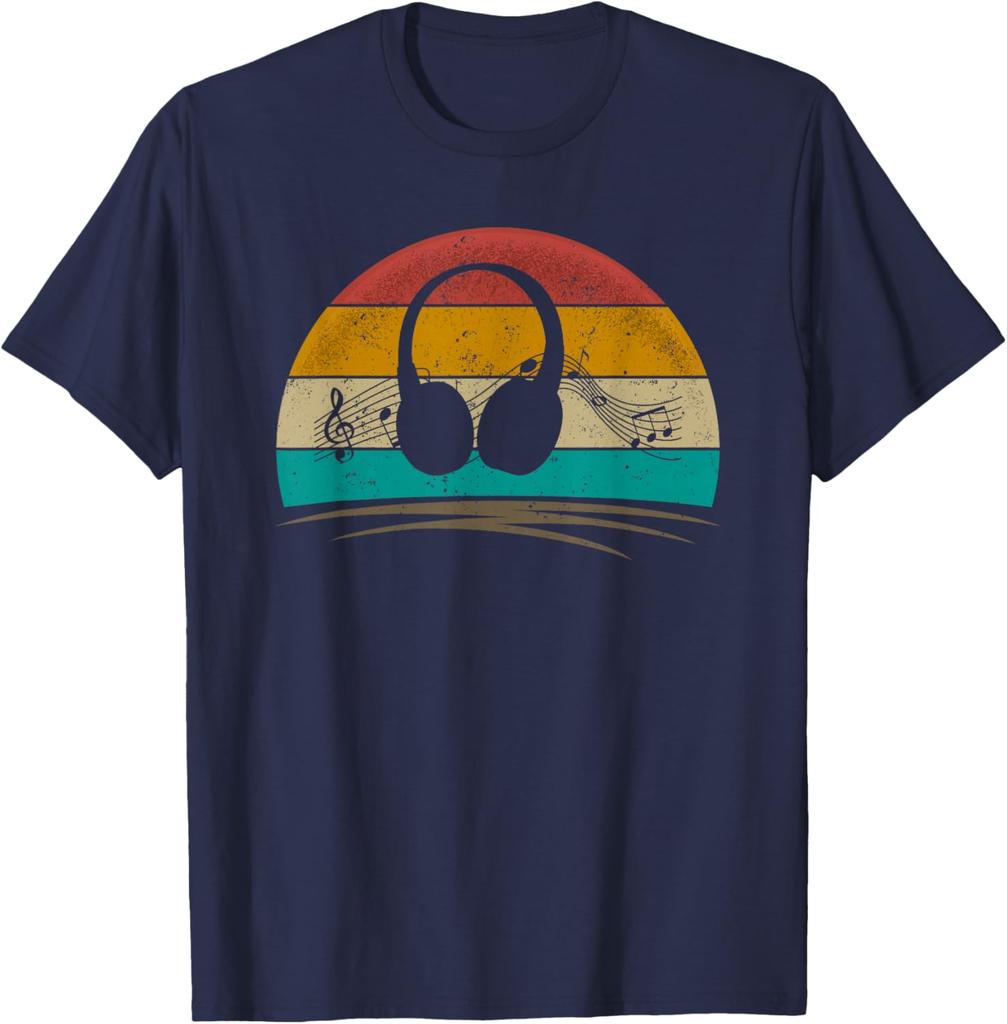 Headphones Music Retro Sunset Graphic T-Shirt Vintage Aesthetic Tee for Men Women