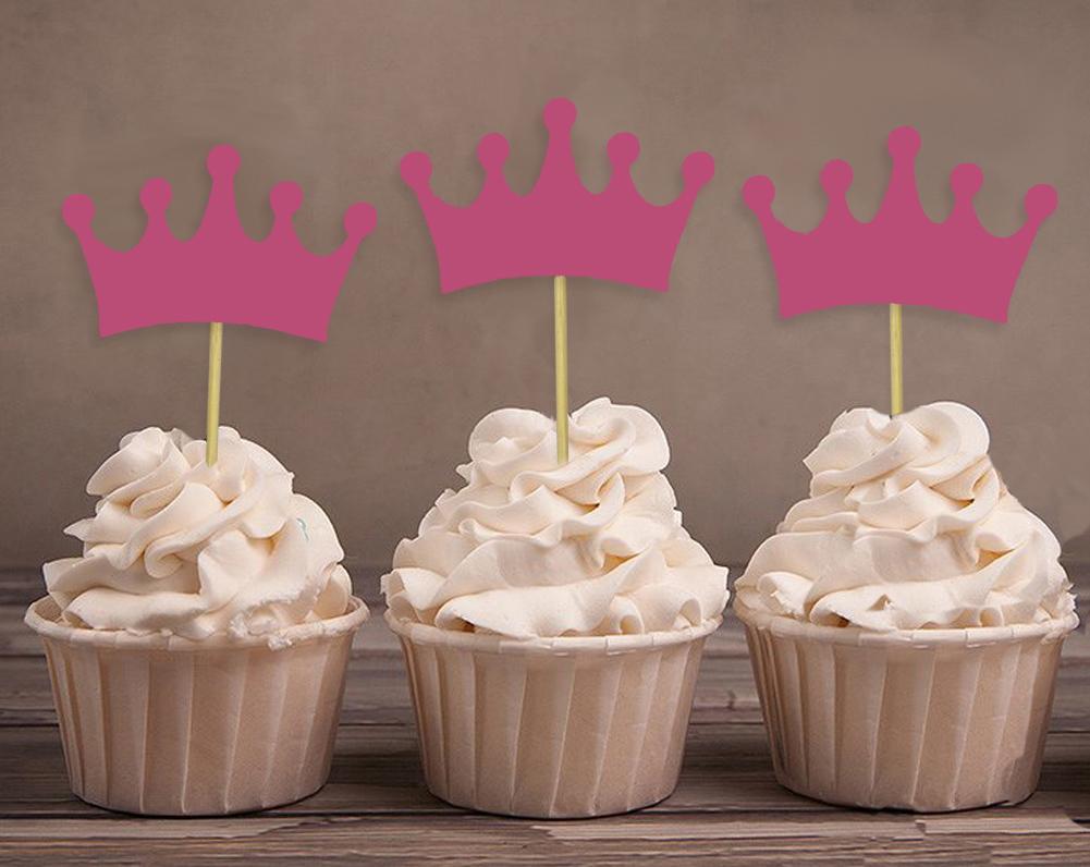 Darling Souvenir| Crown Tiara Shape Cupcake Toppers| Girls Birthday Party Dessert Decorations - Pack Of