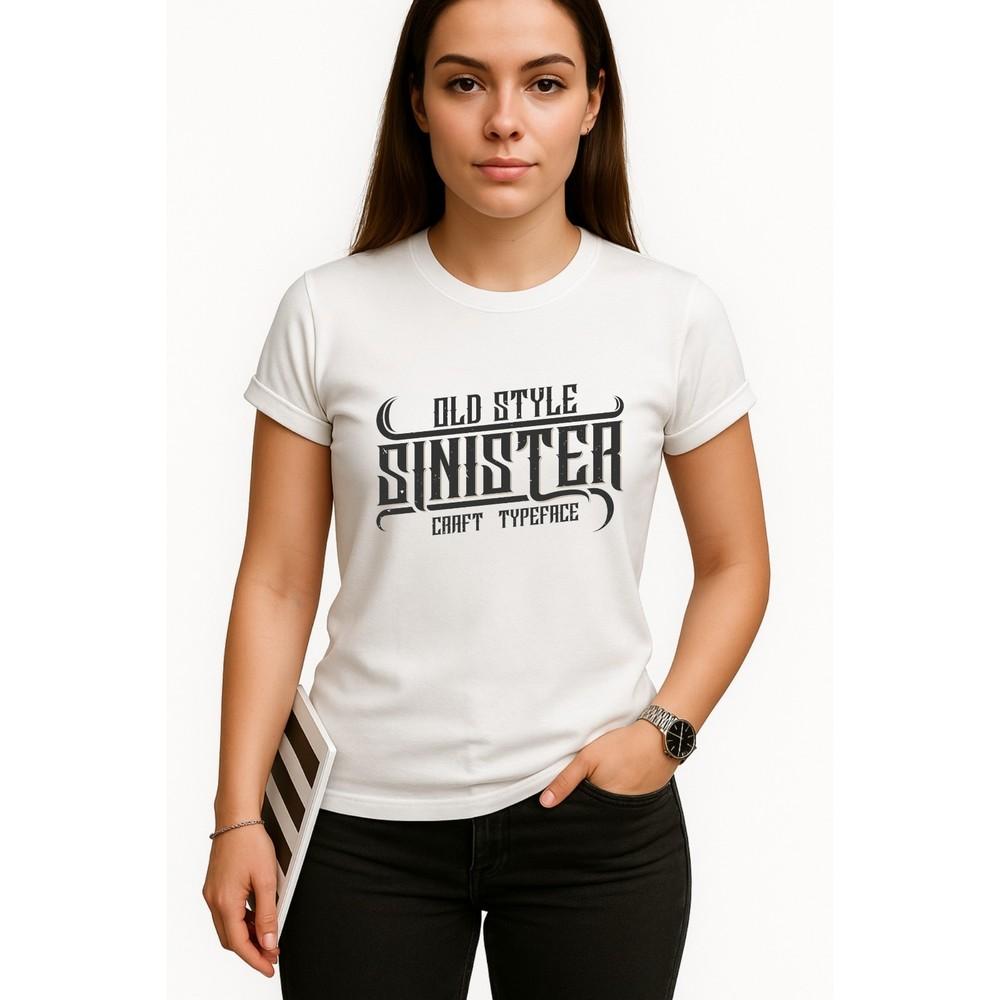 

Sinister Old Style T-Shir, Gothic Typography Graphic Tee,Gothic Lettering TShirt 3XL