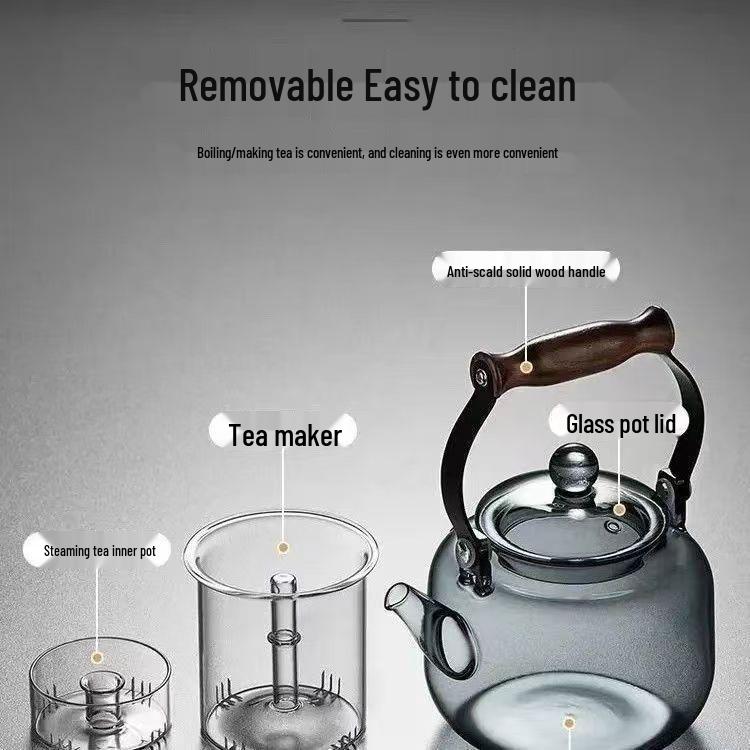 Transparent Black 1000ml High Borosilicate Glass Teapot with Starry Sky Top Bead and Integrated Lifting Handle