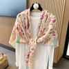 2025 Spring and Summer New Flower Scarf Women's Retro Square Scarf Air-conditioned Room Neck Protection Silk Scarf Sun Protection Cotton and Linen
