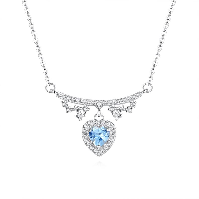 S925 sterling silver necklace women's natural peridot love pendant amethyst citrine light luxury high-end collarbone chain elegant women's jewelry