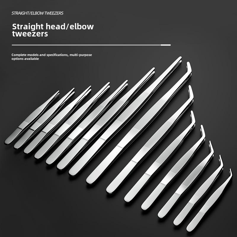 Silver Stainless Steel Non-Slip Tea Tweezers with Extended, Thickened Teeth