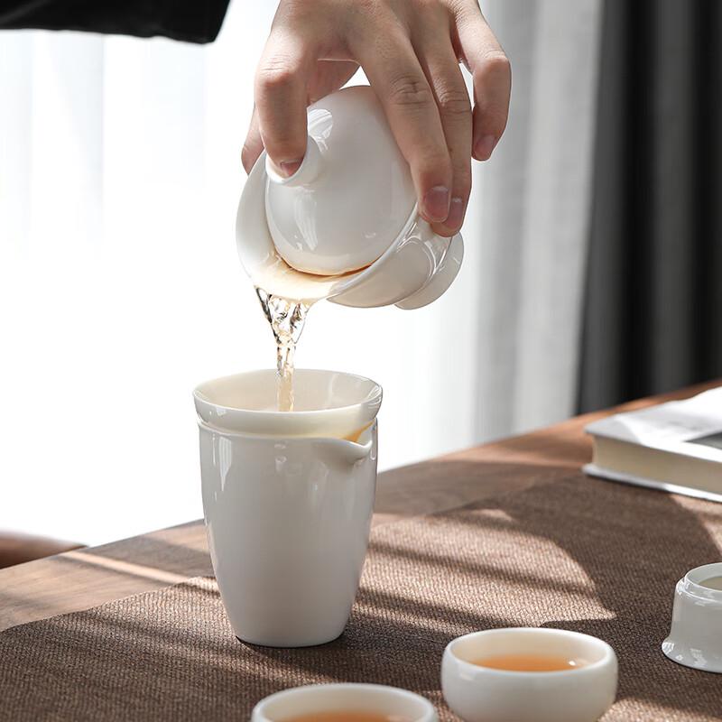 Sushih J0335 Chinese White Porcelain Mutton-Fat Jade Tea Set