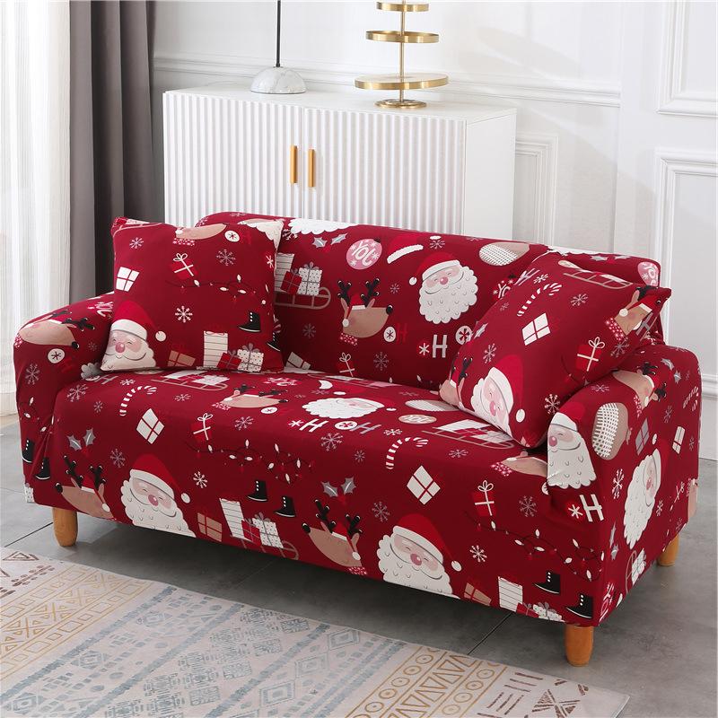 Christmas Sofa Protective Covers Living Room Elastic Living Sofa Slipcover Stretch All-inclusive Dining Chair Slipcover Couch Cover 1/2/3/4 Seater