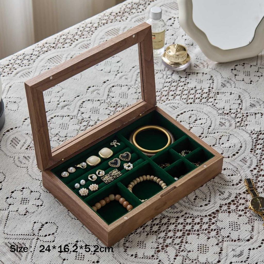 Glass Jewelry Display Box Bracelet Earrings Storage Boxes Household Jewellery Organizer Case Flannel Trinket Protect Cases