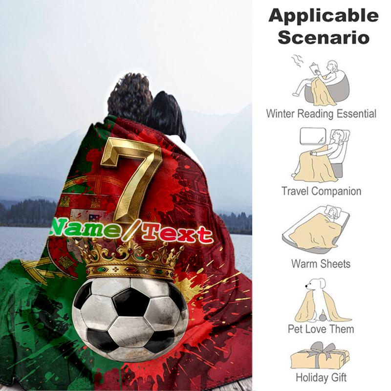 1PC Custom Name "Portuguese Soccer Legend" outdooor Flannel blankets Throw Blanket All-Season Throw Gift Bedspread for Couch, Bed, Camping Holiday Bir
