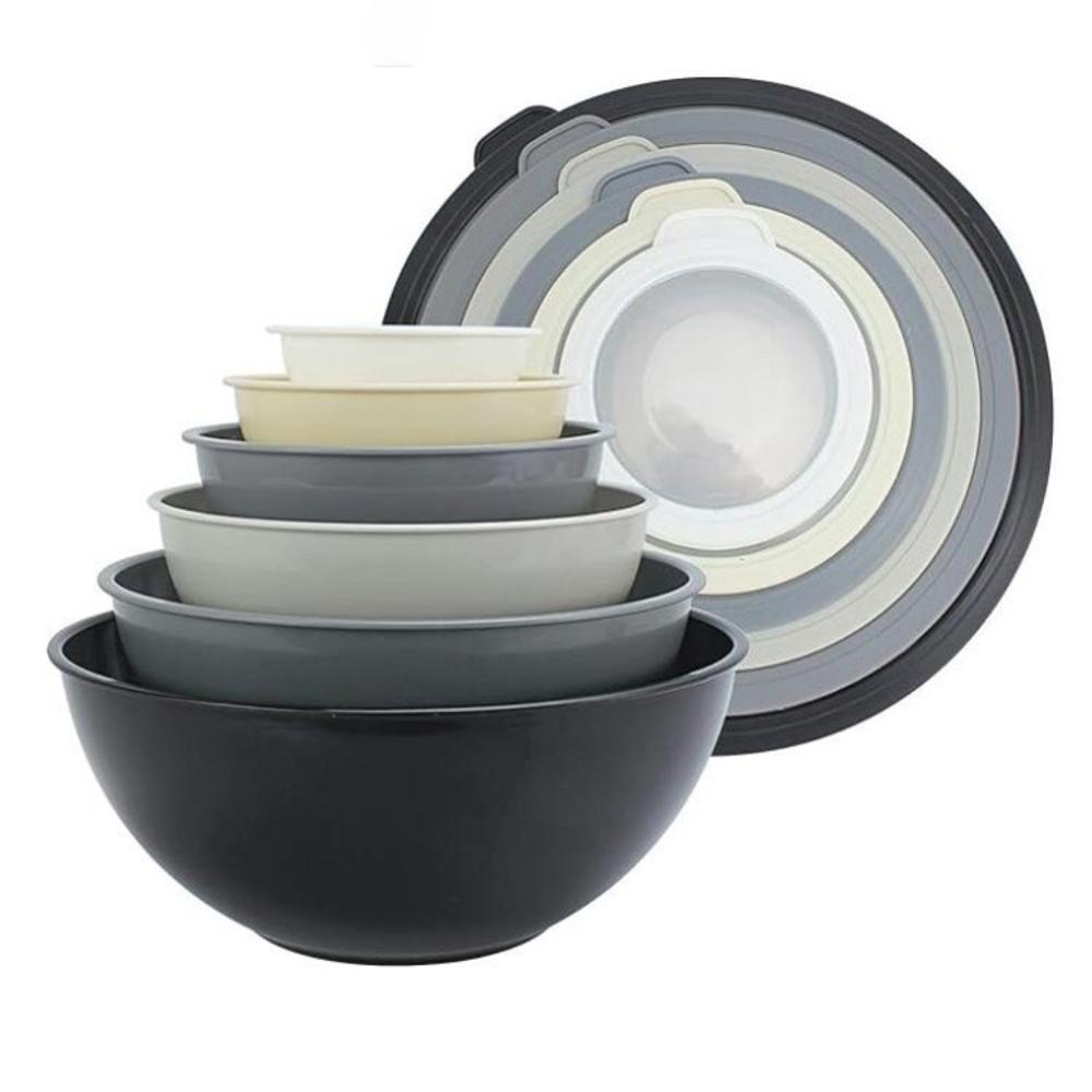 

12 шт. Пластиковые миски для гнездования, миски для смешивания салата с крышками, 6 наборов герметичных контейнеров