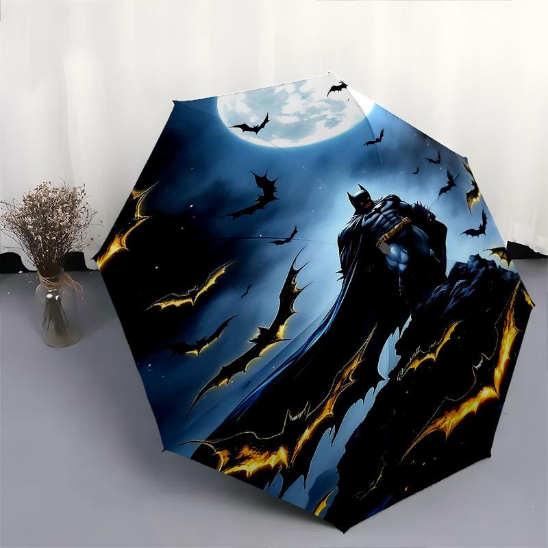 1pc Batman, Full Moon Automatic Folding Umbrella - Compact 8-Rib Design, Durable Plastic & Iron1469L