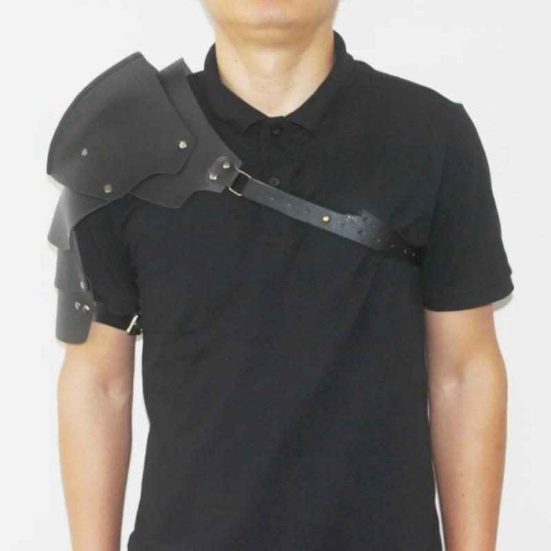 Medieval Shoulder Pauldron Adjustable Black Buckle Steampunk PU Leather Shoulder Armors Cover Cape Live Show DJ Club Men Costume