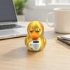 3D Printed Coffee Duck Collectible Figurine, Detailed Gold Duck Holding Coffee Cup Desk Decor for Colleagues And Friends
