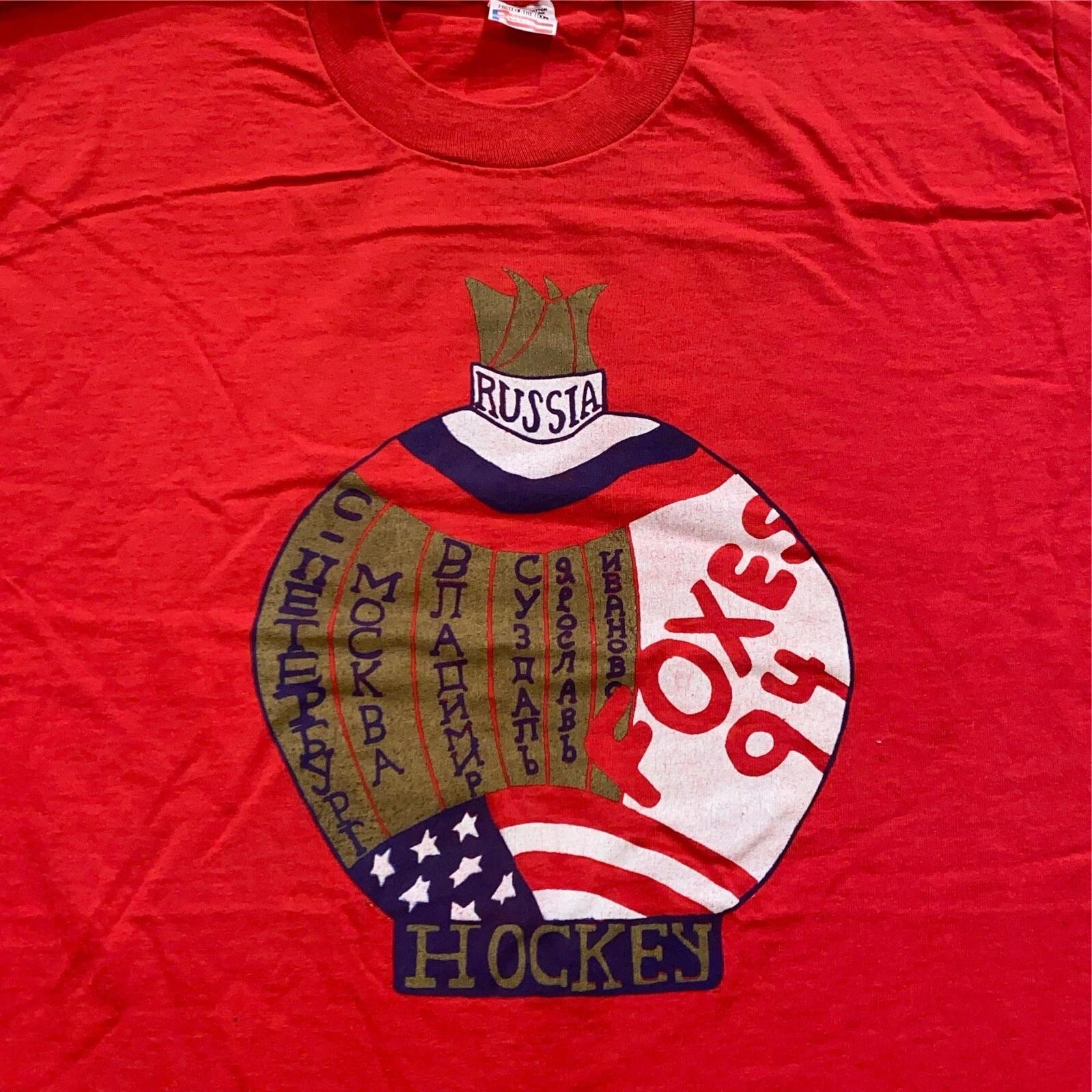 

vintage 1994 RUSSIA STEEL FOXES JUNIOR HOCKEY T-Shirt MEDIUM/LARGE soft 90s 3XL