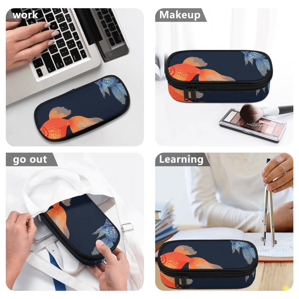 Pencil Pouch Simple Design Durable 300D Polyester Zipper Closure with Mesh Pocket Removable Divider and Pen Slots for Students