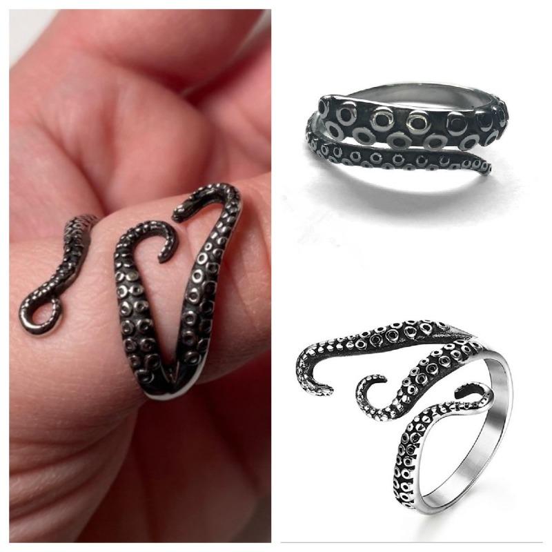 Meier Men's Octopus Ring - Adjustable Open Design, Trendy & Punk-inspired Squid Ring