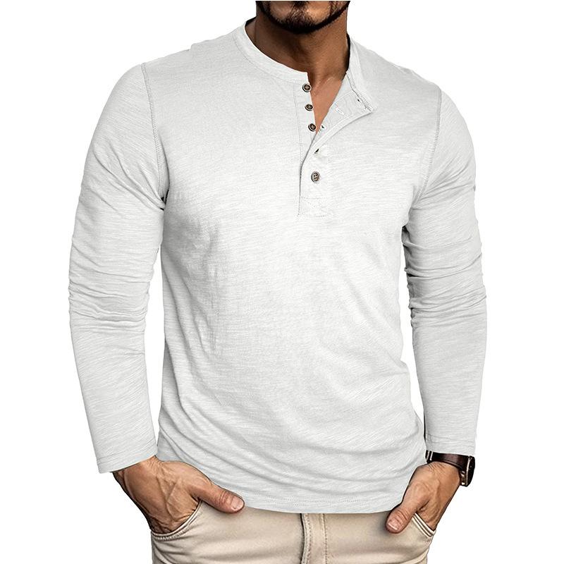 2026 Autumn and Winter New Long Sleeve Men s Button T-Shirt Tops Bottoming Shirt M белый