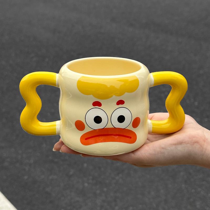 Cute Mug Ceramic Cup with Lid Spoon Boys and Girls Household Water Cup Coffee Milk Cup Birthday Gift