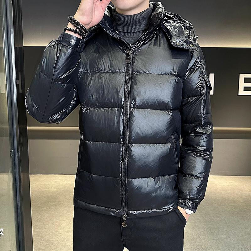 Short Winter Hooded Parkas Waterproof Men's Thickened Warm Long Sleeve Cardigan Jacket New Glossy Down Men's Fashion Jackets