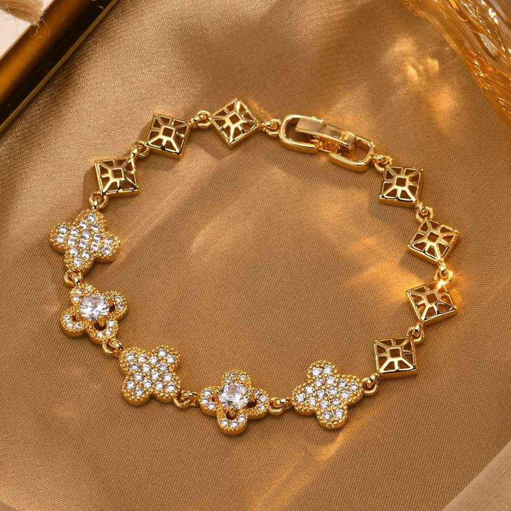 Vnox Luxury Lucky Four Leaf Leaves Clover Bracelets for Women Girls, Colored Flower Vintage Wristband, Love Gift for Wife Her GF