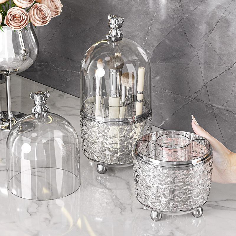 360 Rotating Makeup Brush Holder with Lid Clear Dustproof Make Up Brushes Container for Vanity Desktop Bathroom Cosmetic Storage
